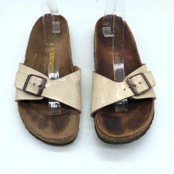 Birkenstock Madrid BirkoFlor Sandals Slides Shiny Ivory 40 Womens US 9 Narrow - Picture 2 of 11